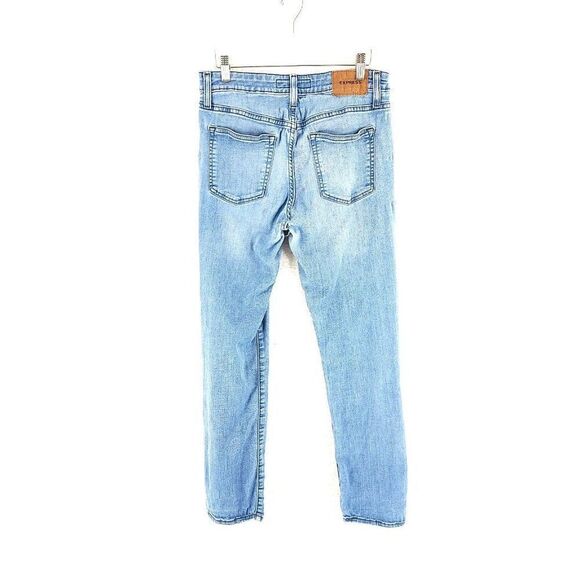 DAMAGED Express Light Blue Stone Wash Whisker Mid Rise Denim Jeans‎ 30/29 Slim - Picture 6 of 11
